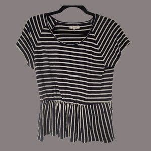 MADEWELL Linen Cotton Ruffle Peplum‎ Top Women's S Swing Panel Striped Navy Blue